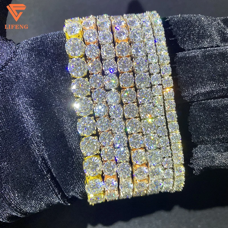Fine Jewelry 925 Sterling Silver Tennis Bracelet with VVS Diamond Moissanite Hiphop Style Pass Diamond Test Gold Main Material