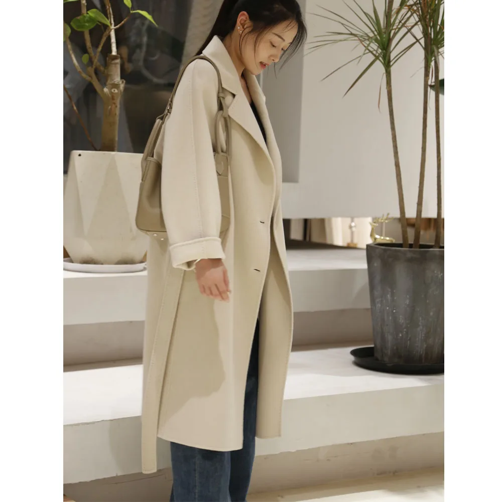 Colorful Belted Luxury Exquisite Hand Made Long Oversize Popular Trend Classic Warm Thick Wool Custom Long Wool Cashmere Coats