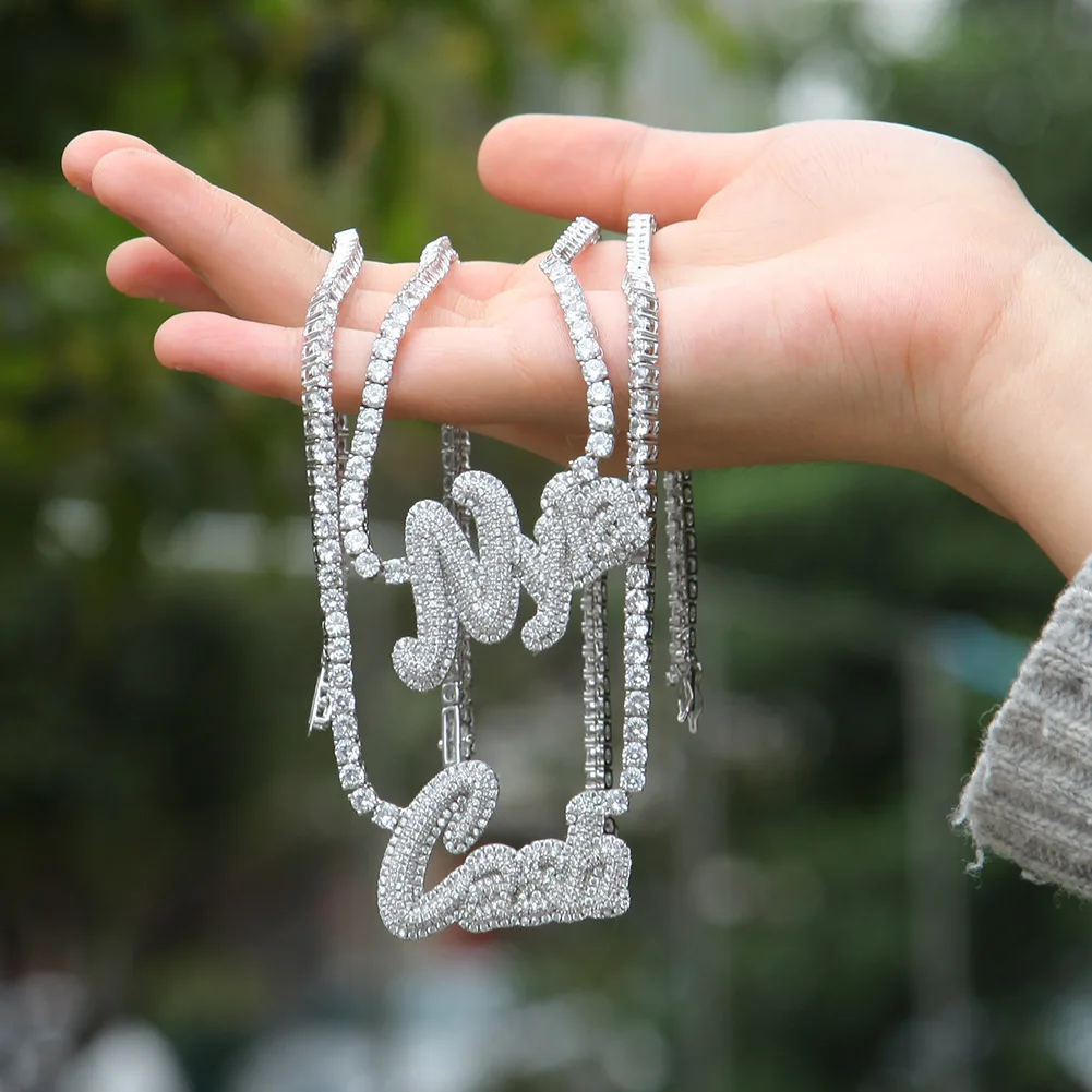 Splicing letters hip-hop necklaces  custom names necklaces collarbone  tennis chains zircons stainless steel women necklaces