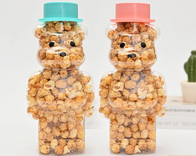 32cm wholesale thickened juice drinks bottle bear popcorn plastic jar transparent food grade cartoon creative bottle