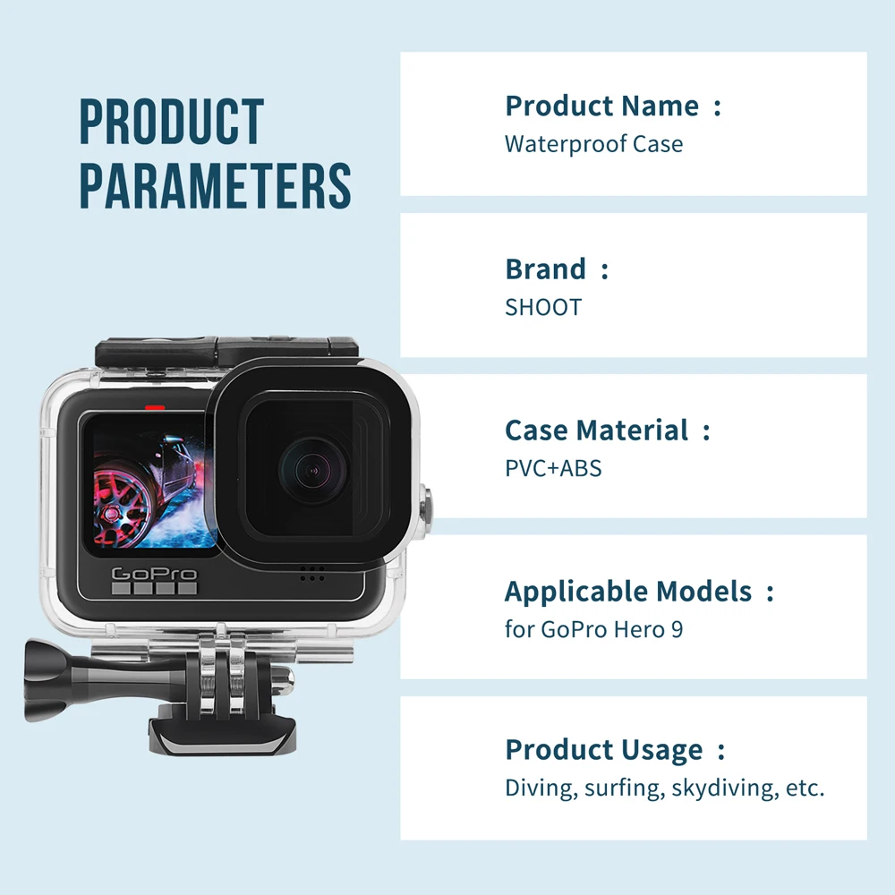 Lianmi 60M Underwater Diving Housing Waterproof Case for GoPro Hero 9 10 Hero9 Action & Sports Camera Accessory