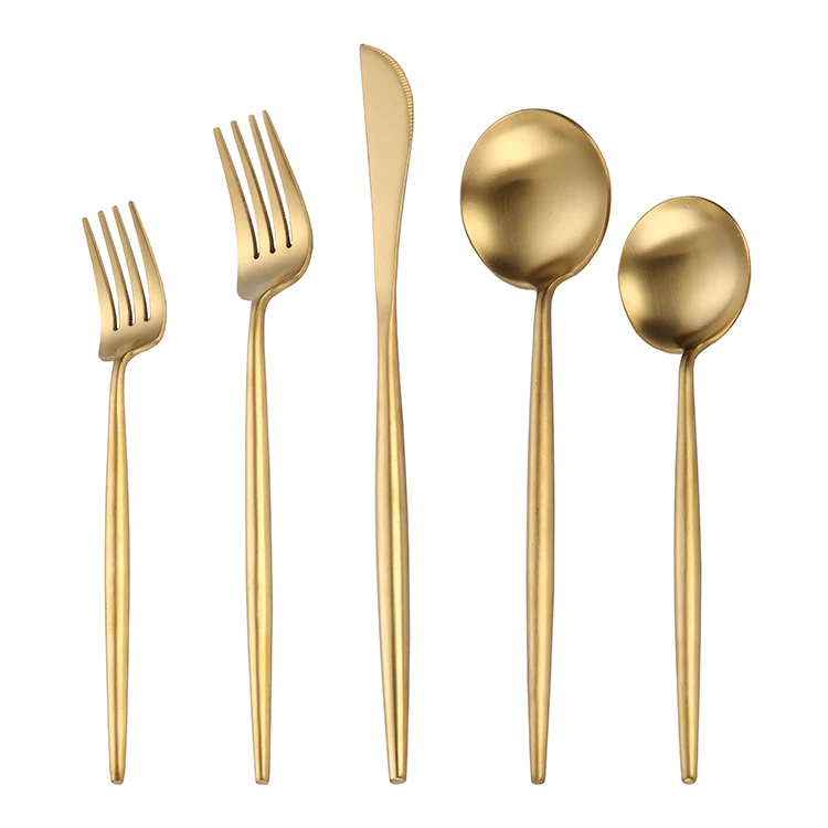 
Wholesale Premium Round Handle Flatware Matt Gold Stainless Steel Cutlery Set 