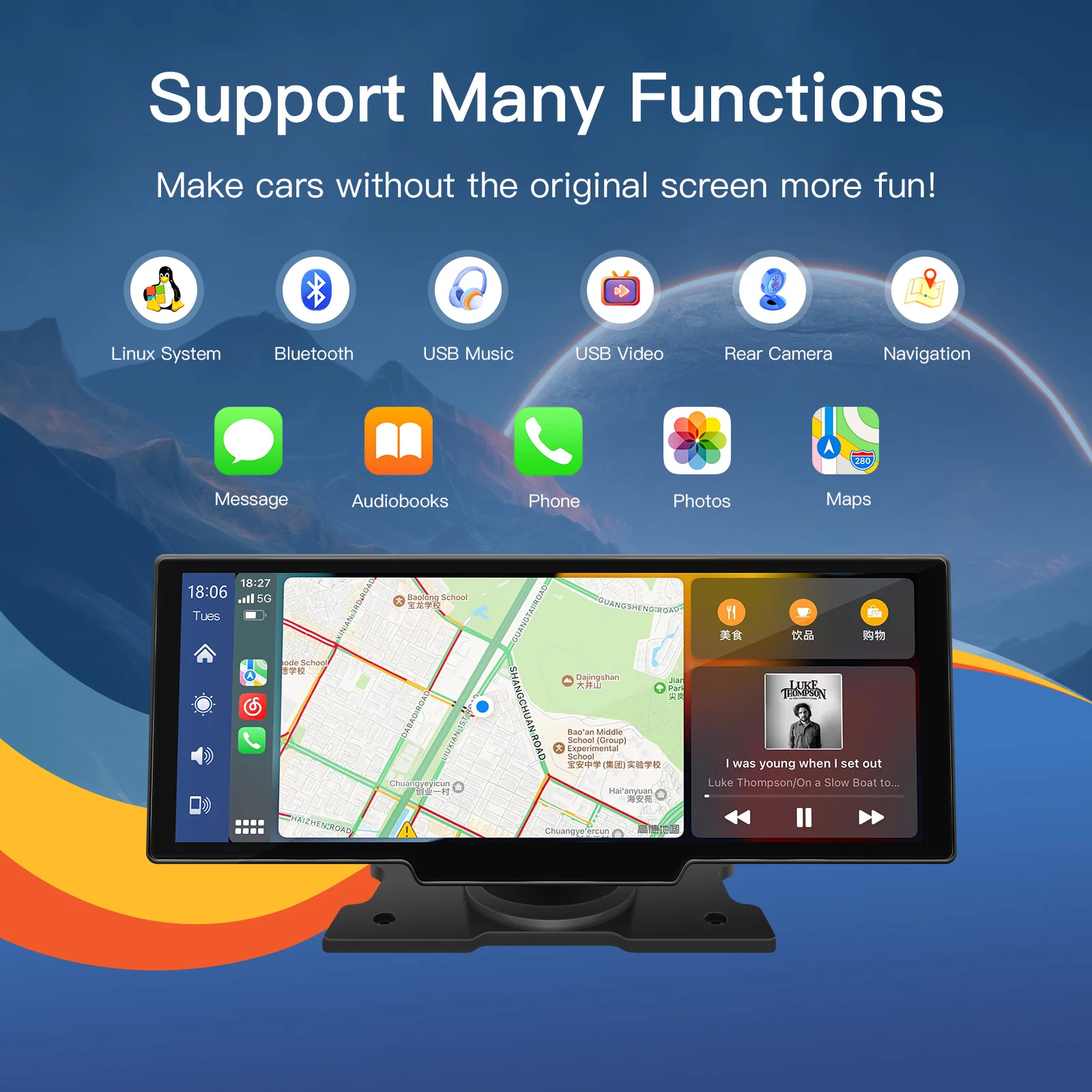 Carabc 2022 беспроводной Carplay и Android Auto портативный 10 дюймовый сенсорный экран автомобильный аудиоприемник GPS