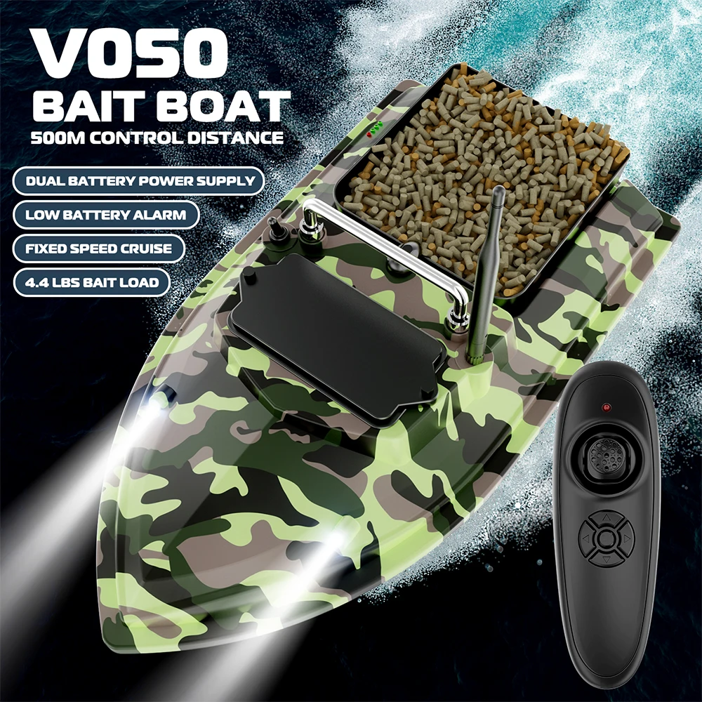 Flytec V050 RC Fishing Bait Boat Dual Power Supply Fish Feeder Device 500M Distance 2kg Bait Loading Remote Control Boat