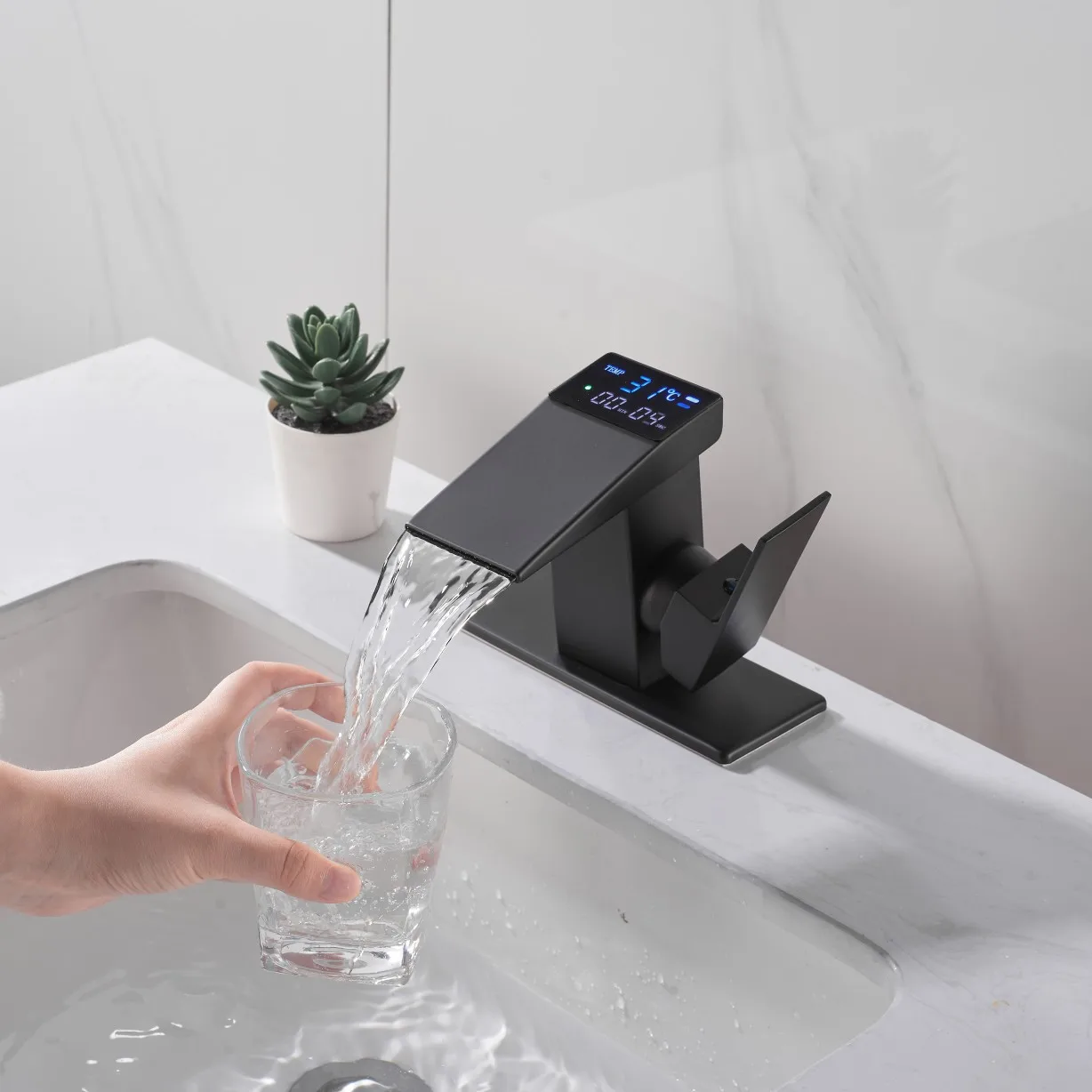 Woodpecker waterfall faucet with hydropower, digital display temperature and intelligent basin faucet
