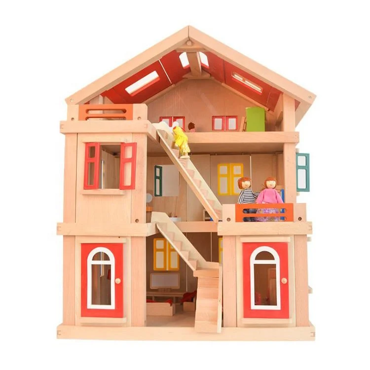 Children handmade Big Castle kids diy Wooden big doll house