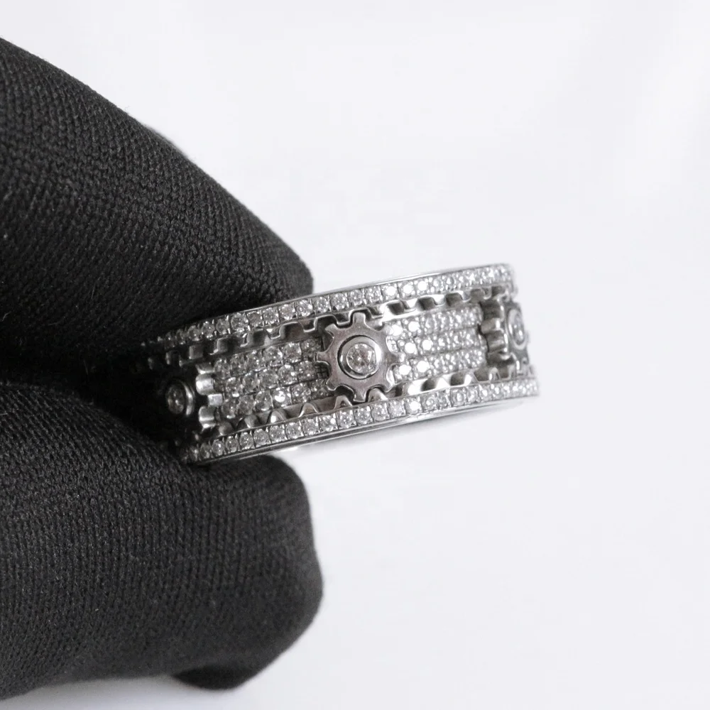 LETMEXC Hot Sale Custom Wheel Of Life Full Diamond Gear Ring Moissanite D Color VVS1 925 Silver Couple Rings