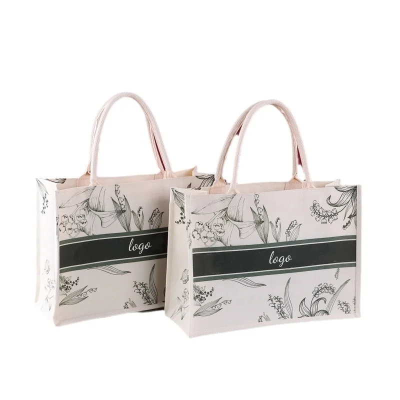 Custom Printed coated  canvas bag cotton portable large capacity tote bag interior waterproof handbag