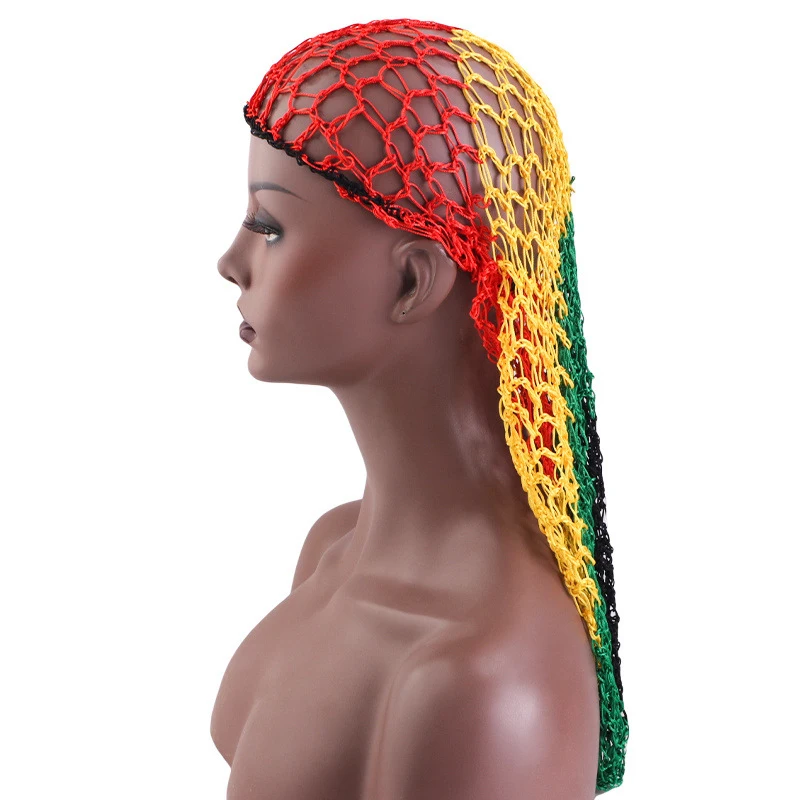 HZM-24227 Women Mesh Extra Long Hair Net Crochet Hat Snood Sleeping Night Cover Turban Jamaica Knit Hairnet