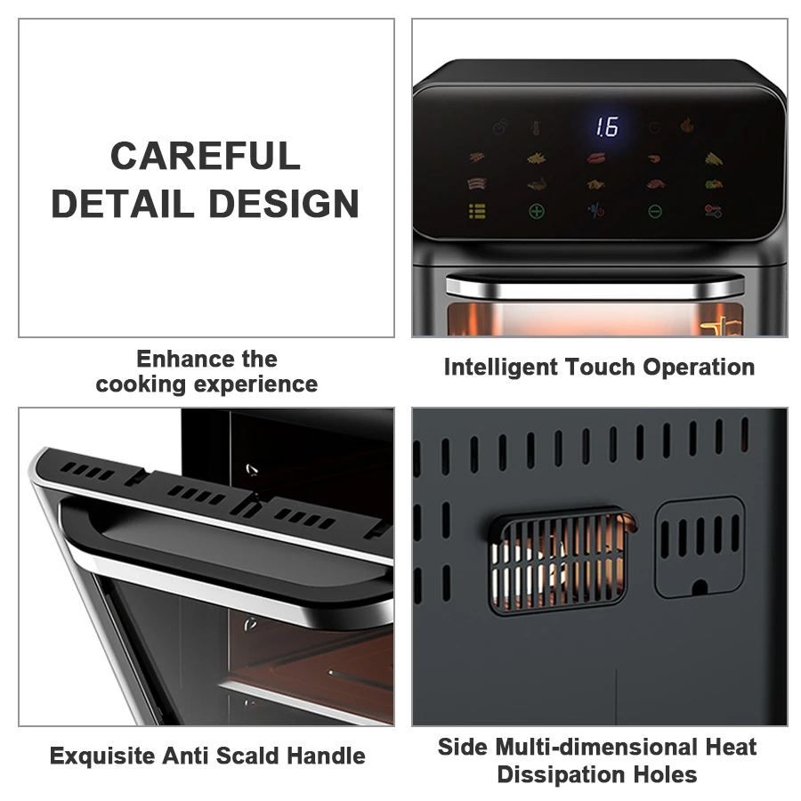 10L XL Home Kitchen Smart Electric Digital Touch Screen Vertical Multi Layer Skewer Pizza Toaster Air Fryer Oven without Oil