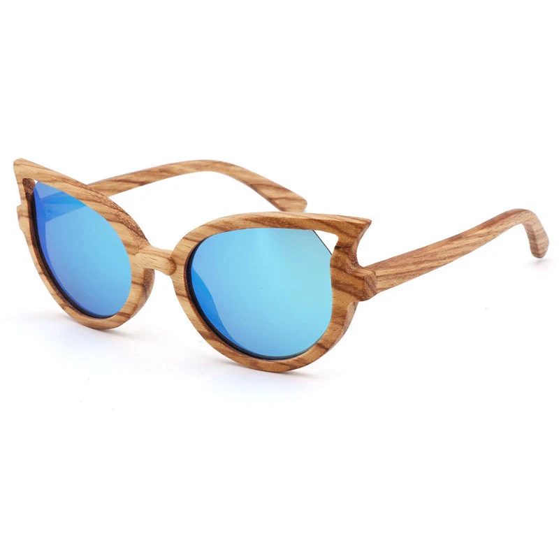 2022 New Brand Designer Fashion Handmade Bamboo Wooden Sunglasses with Logo Cat Eye Zebra Wood Sunglasses Women Polarized Men