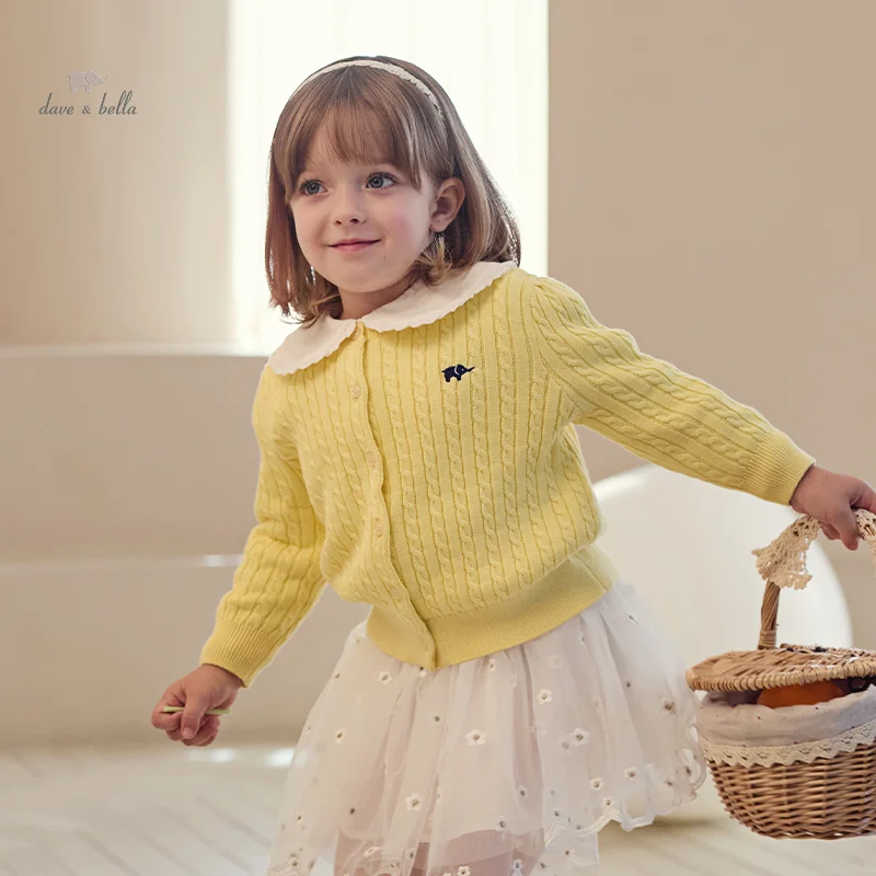 DB3243397 DAVE BELLA Girls Fashion Sweater Cardigan 2024 Autumn New Baby Girls Cute Style Knitted Top Children Clothes