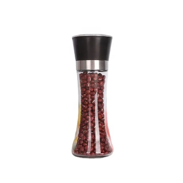 Adjustable Manual 200ml Salt and Pepper Mill Spice Crusher Pepper Grinder with Clear Glass Body