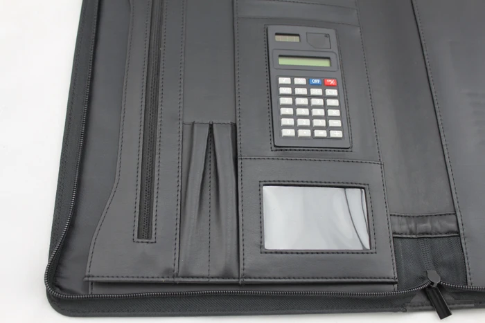 A4 Black Genuine Leather Zippered Portfolio Binder Folder for Men Art Padfolio Folder Portfolio Bag