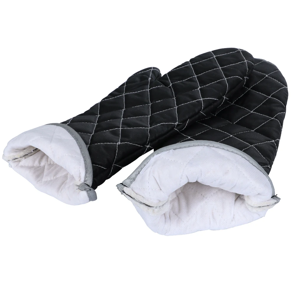 Wholesale Black Greaseproof Oven Mitts Professional Commercial Extra Long Polyester Heat Resistant Waterproof Cotton Oven Gloves