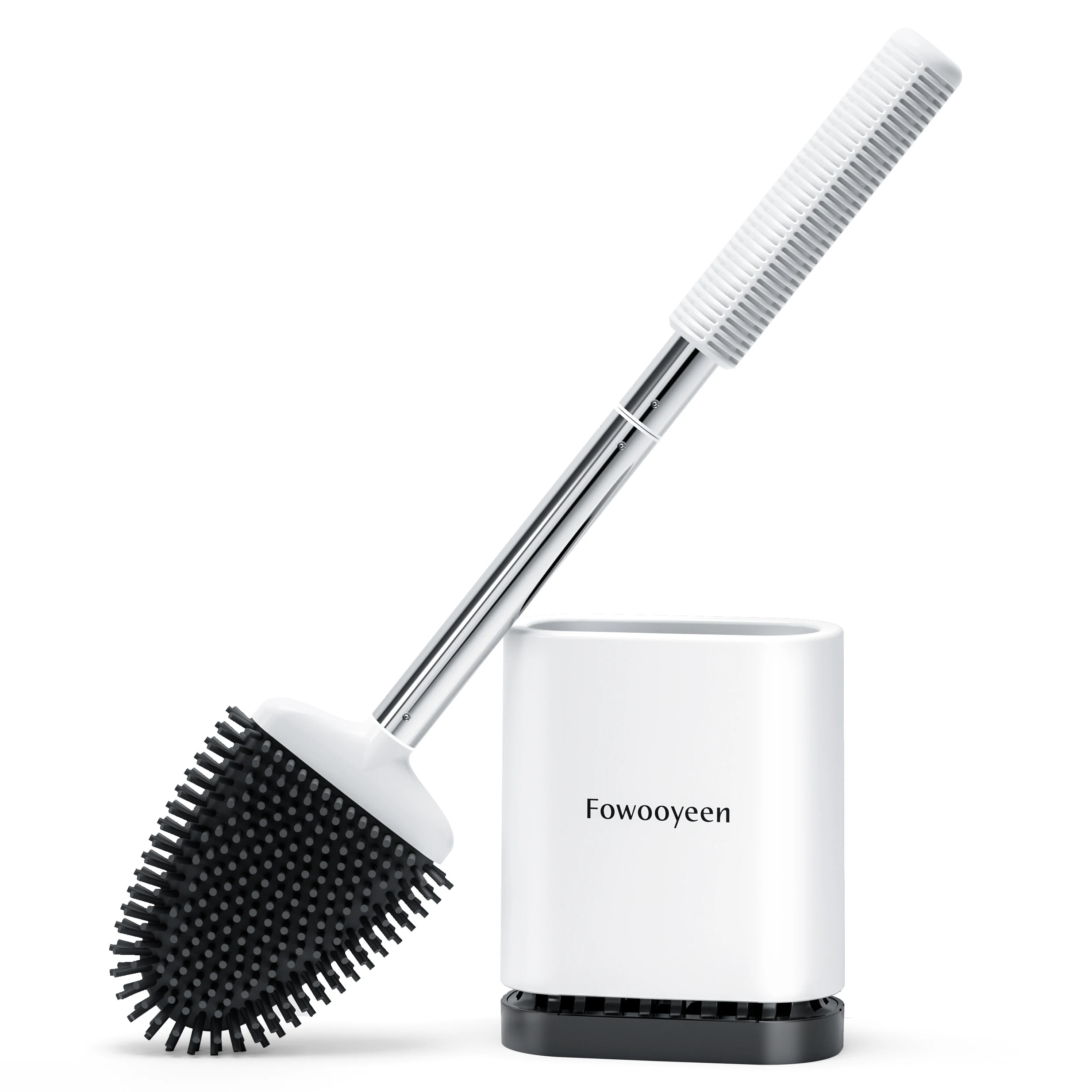 Набор щеток и держателей для унитаза Fowooyeen, силиконовая щетка для унитаза с ручкой из нержавеющей стали и вентилируемым держателем для сушки