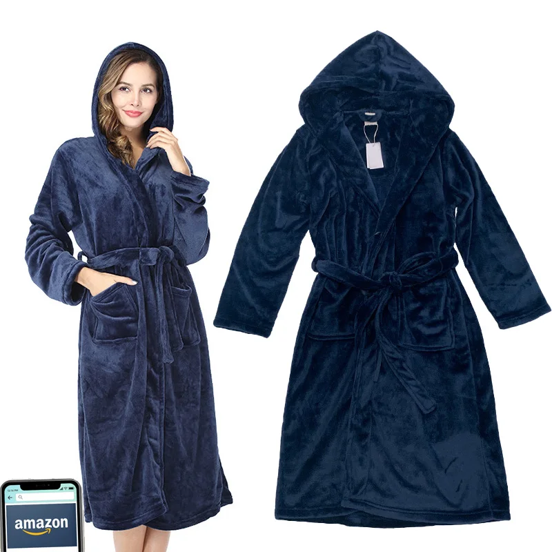 Customized Hotel Warm Microfiber Cheap Men Plain Soft Bathrobes Flannel Fleece Hooded Bathrobe