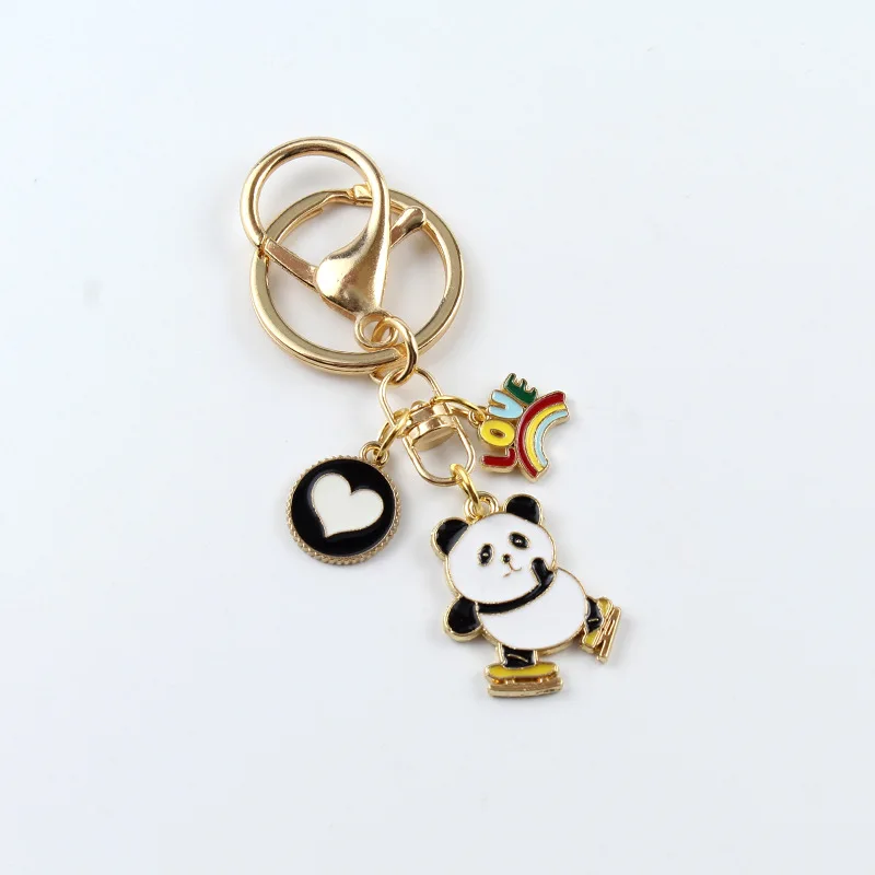 Hot Selling Customizable Metal Keychain Creative Panda Skating Pendant for Women for Handbag Accessories