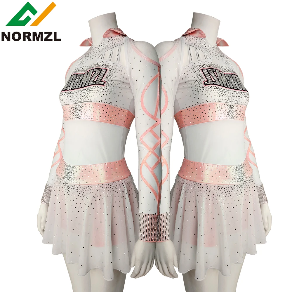 pink rhinestone shiny new style customized design normzl cheerleader costume performance wear cheerleading dance uniform