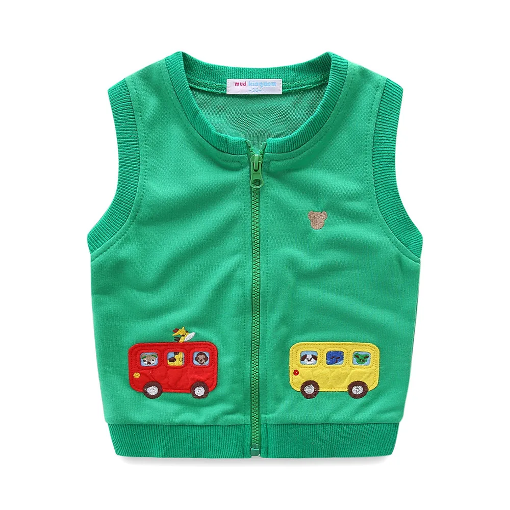 
Mudkingdom baby boys cartoon car embroidery design thread collar cuff sleeveless zipper vests 