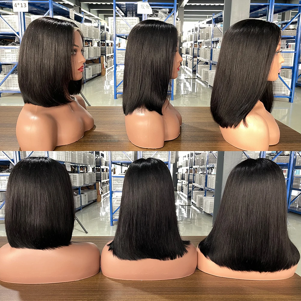 10 12 14 Inch 200% Density Black Bone Straight bob wig, short bob wigs human hair lace front,Cheap Short Wigs for black women