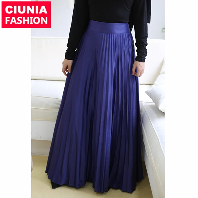1912#Fancy Women Big Hem Solid Color Long Pleated Plus Size Maxi Skirt
