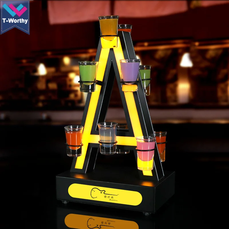 Ferris wheel Shape Rechargeable LED 24 Shot Glass Cocktail cup holder Display barware Serving Stand Shot Tray