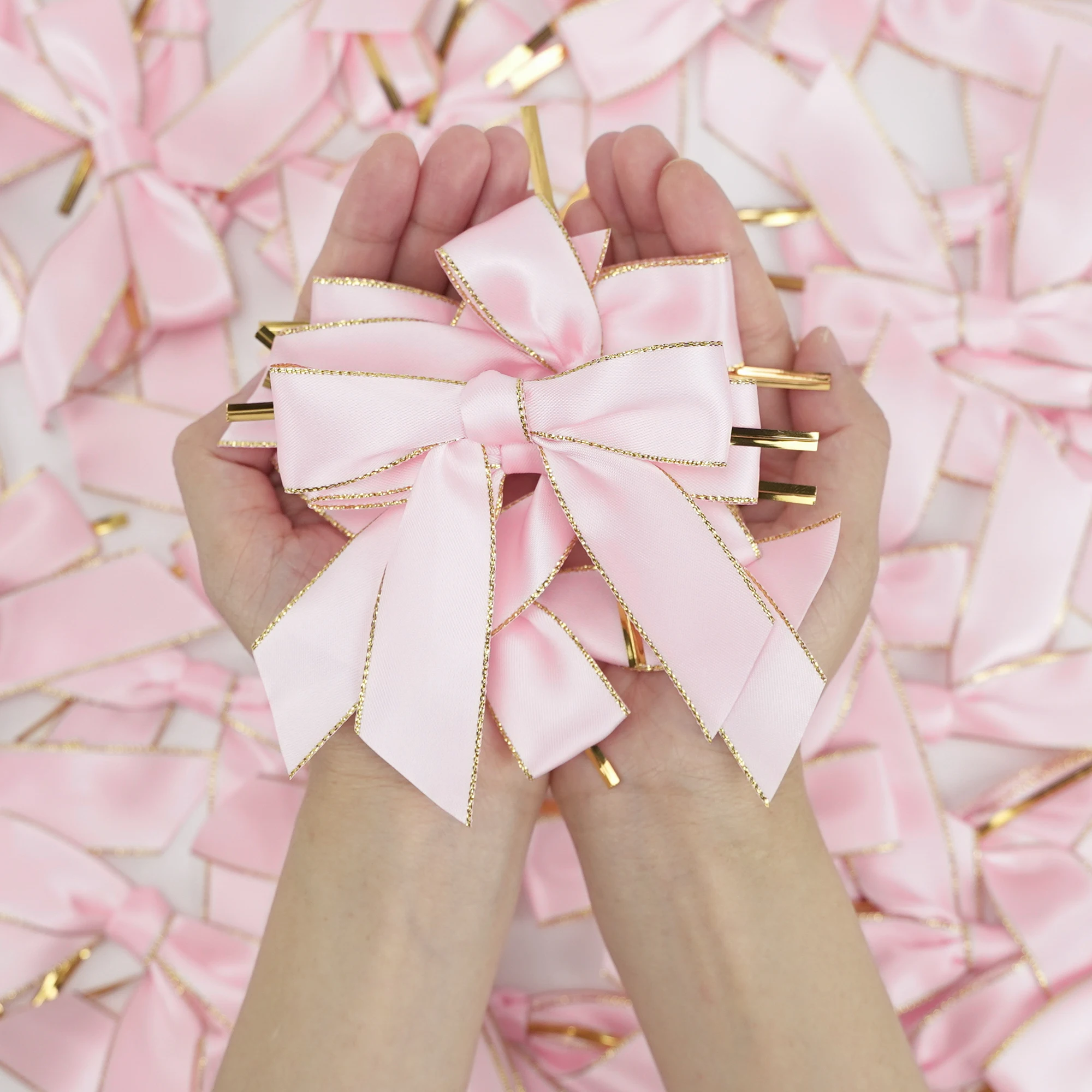 Huihuang Custom Satin Ribbon Gold Edge Bow Polyester Ribbon Bows for seal Candy Cags Cake Bouquet Gift Wrapping