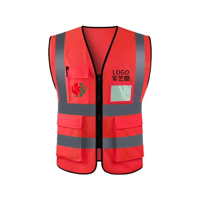 High visibility reflective safety vest logo  front construction  traffic  bicycle sport safety vest for worker with pocket