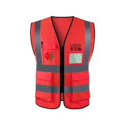 High visibility reflective safety vest logo  front construction  traffic  bicycle sport safety vest for worker with pocket