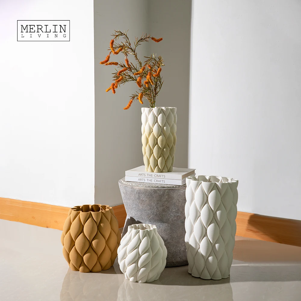 Merlin Living 3D Printing Vase Abstract Lemon Mango Stacked High Difficulty Ceramic Vase Crafts Chaozhou Ceramic Factory OEMODM