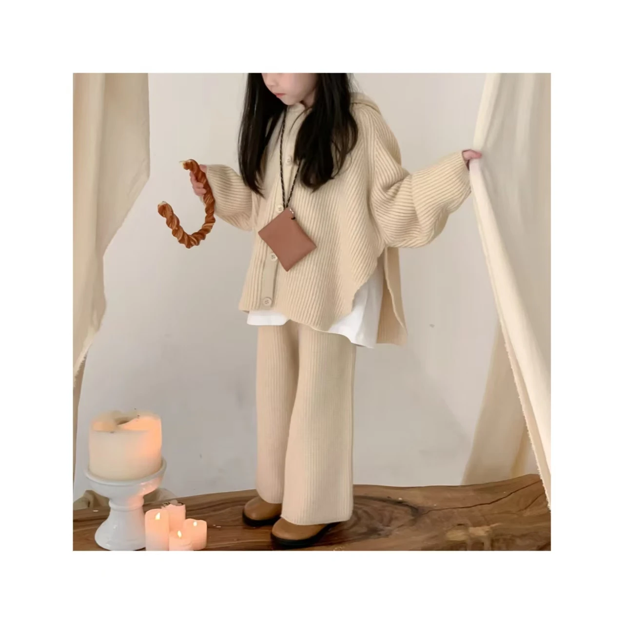2023 Winter Two Pieces Clothes Girls Kids Knit Sweater Set