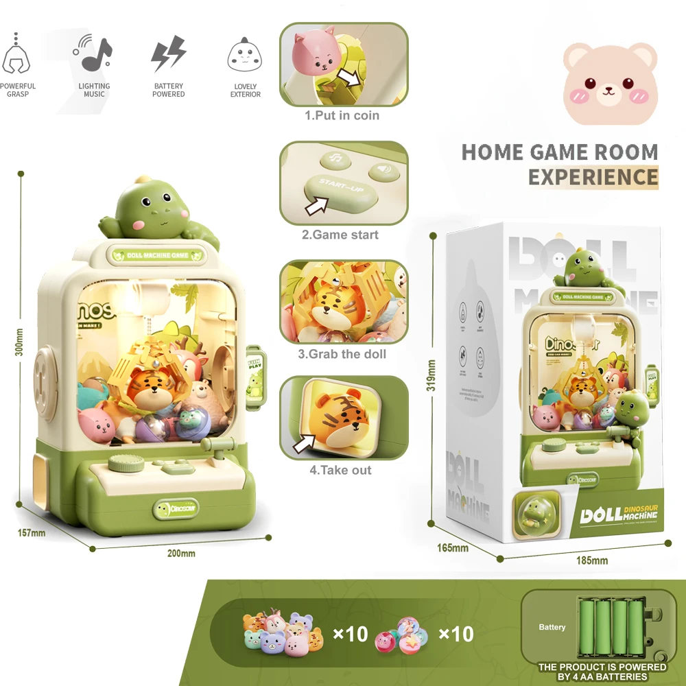 New products Animal Form  Dinosaur Claw Machine Electronic automatic Arcade Game Machine with Music Capsule Vending Machine toys