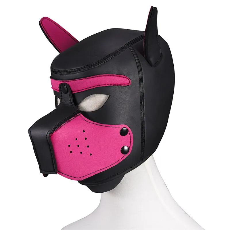 Bdsm Roleplay Full Face Animal Mask Large Size Pu Leather Adult Bondage Hood Restraints Dog Fetish Mask For Male Female