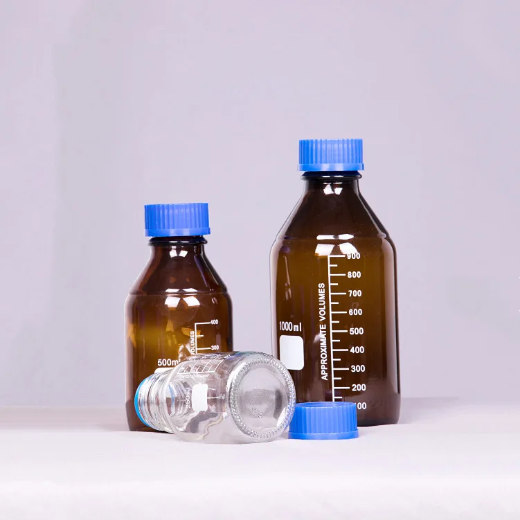 100ml Laboratory Graduated amber glass bottle 250ml 500ml Glass Reagent Bottle With Scale
