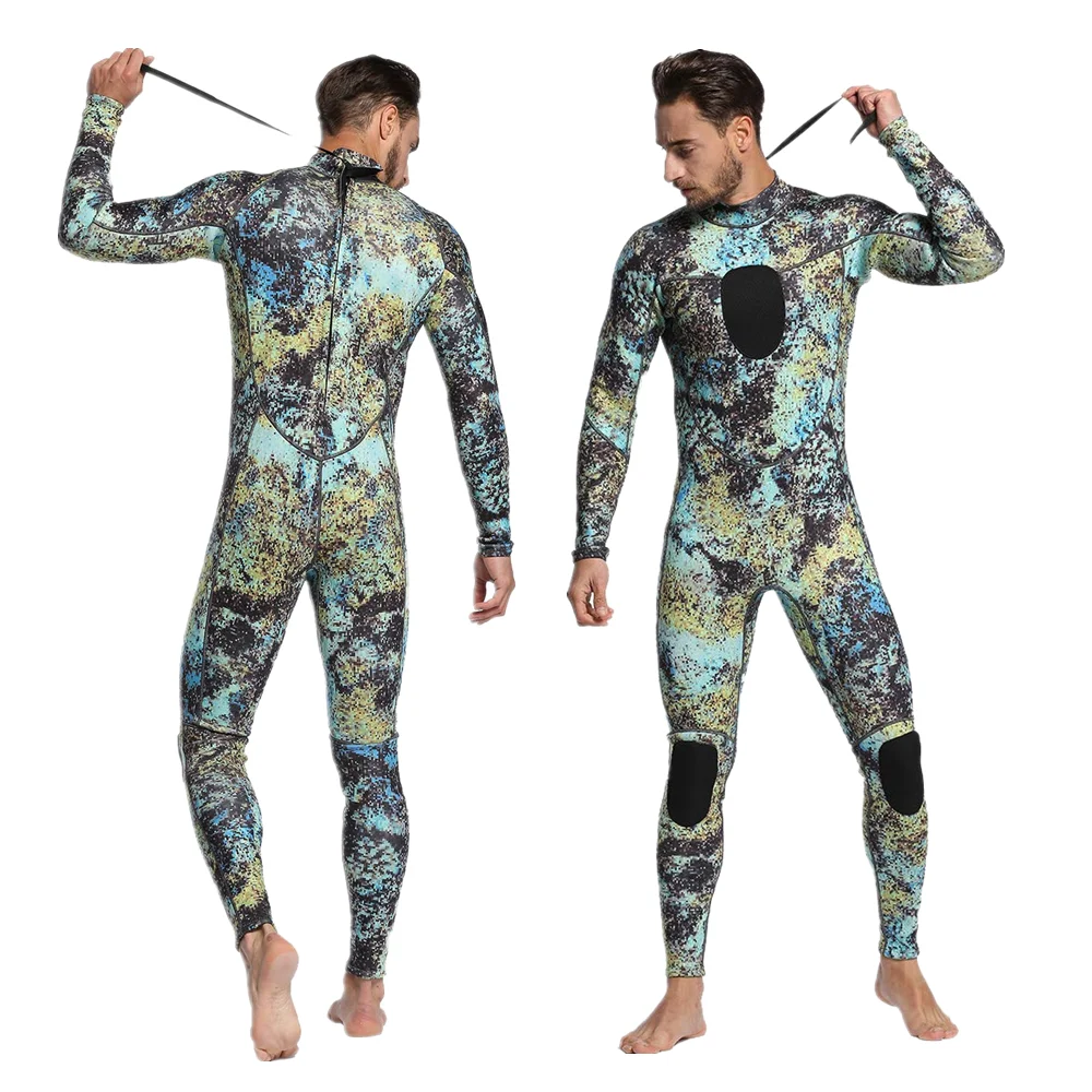 Adult 2PCS Sets Long Neoprene Diving Suit 3/5/7mm Camouflage Wet Suit Diving Open Cell Spearfishing wetsuit with Hood
