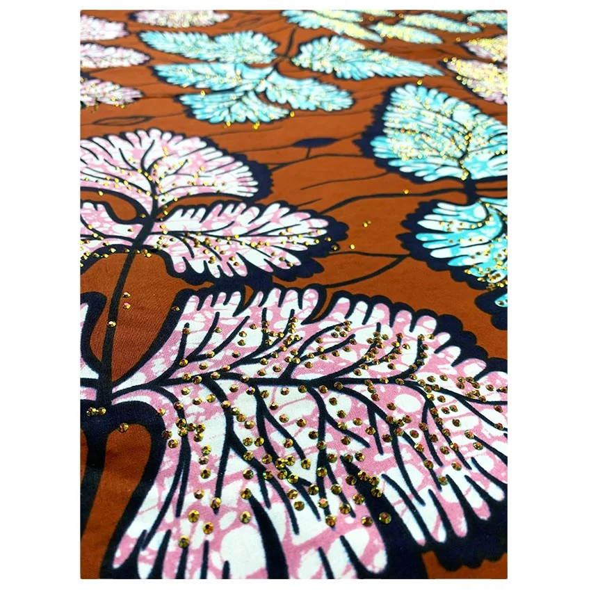 Nigerian African Real Wax Prints Fabric Hot Drill Embroidery Ankara Guipure Cord Lace Stones Fabric Cotton Fabric Woven Weft