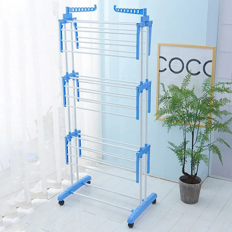 multi clothes hanger 3 layers Storage Shelf For Home Use yongkang heyuan household product co ltd Folding linen dryer