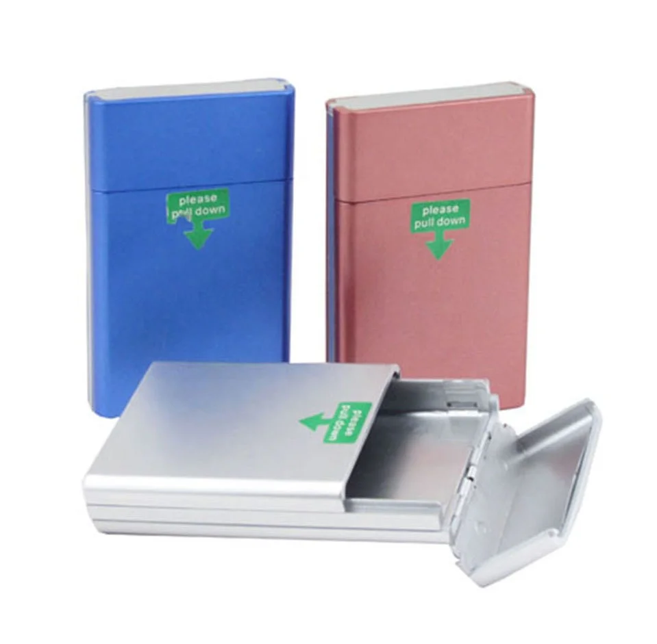 Portable thin cigarette case with single hand slide lid