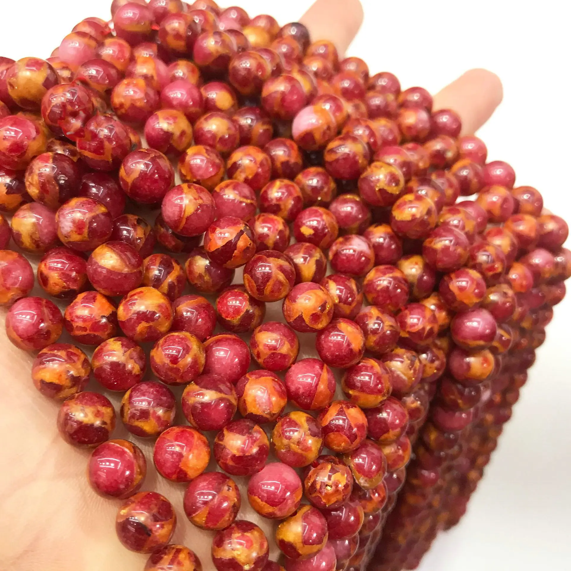 Natural Stone round Beads 6mm 8mm 10mm Size Loose Strands for DIY Jewelry Making Red Mix Bracelets