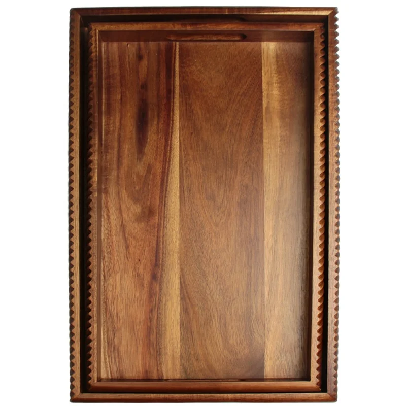 Luxury wholesale large acacia wood tray for food wooden serving tray
