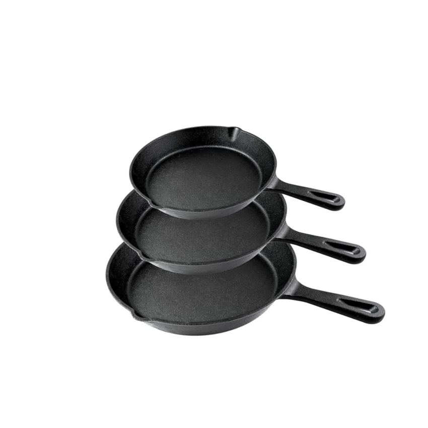 Предварительно приправленные чугунные сковородки 6 дюймов + 8 дюймов + 10 дюймов, набор из 3 предметов для домашнего/наружного гриля, варочной панели, барбекю