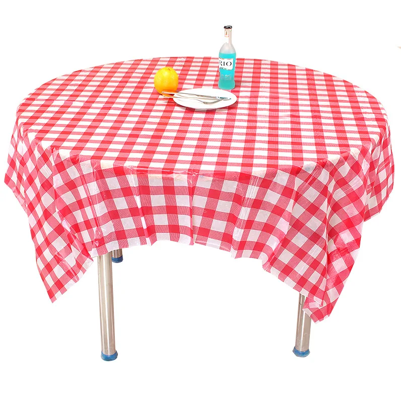 Factory direct supply disposable blue red plaid picnic mat for food stall restaurant round tablecloth