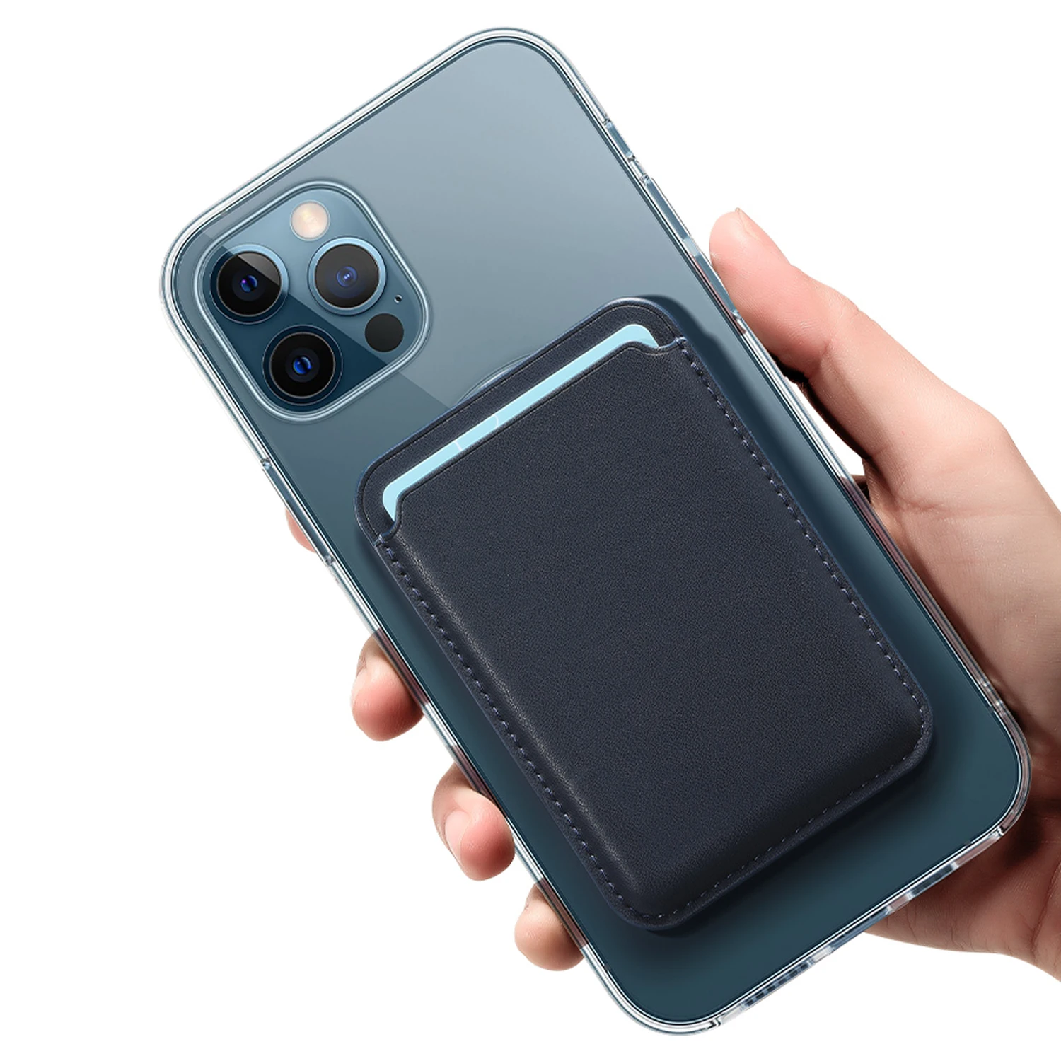 Magnetic suction phone case leather magnetic card holder for iphone 12 credit card pouch wallet