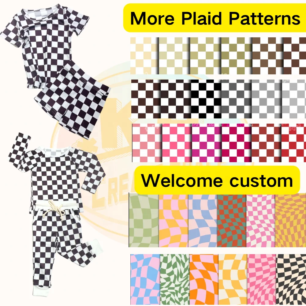 High Quality Black Plaid Bamboo Ribbed Knit Set Baby Toddler Girls Casual Kids Long Sleeve Pajamas Suit Wholesale