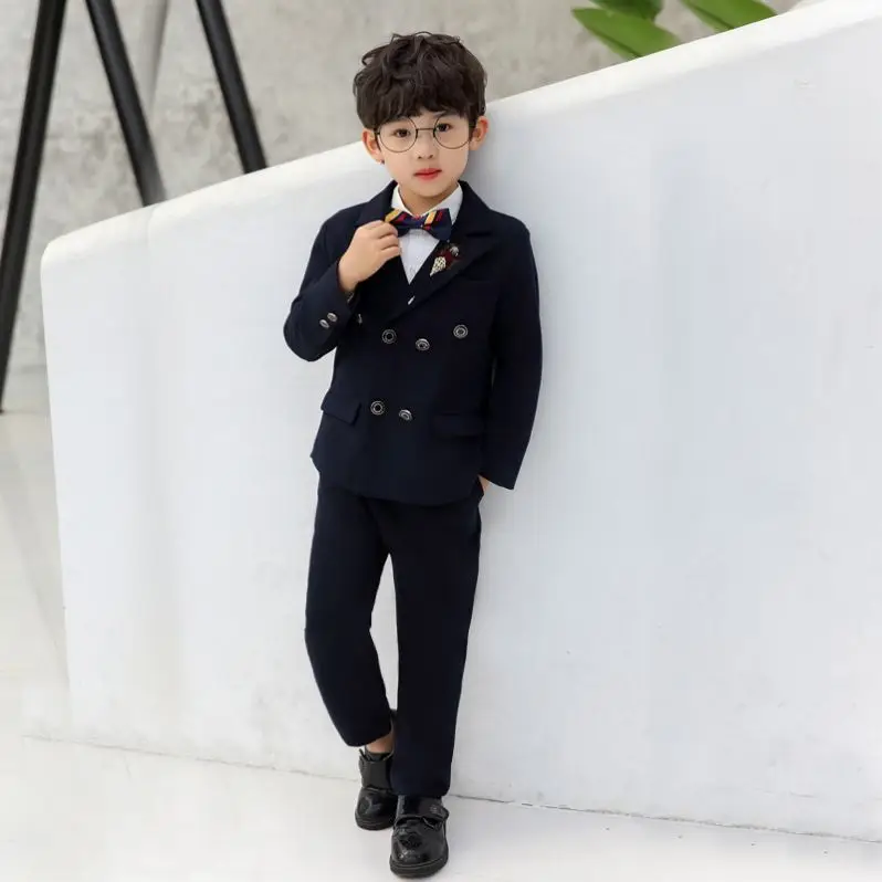 Boys 3Colors Jacket Pants 2Pcs Clothing Set Kids Formal Wedding Suit Gentleman Children School Performance Graduation Dress