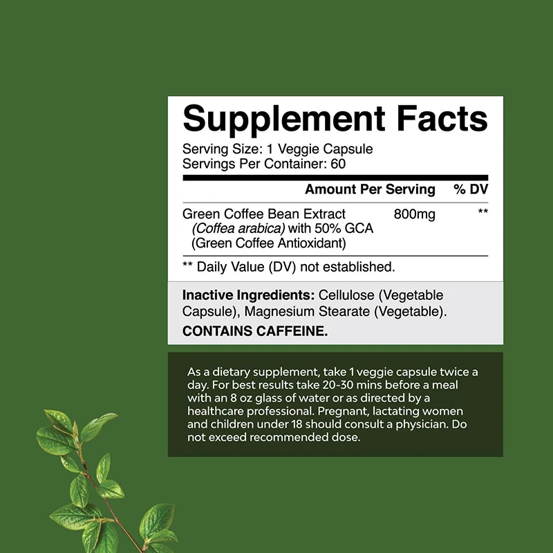 100% Natural Green Coffee Bean Capsules Metabolism & Energy & Digestion Support Green Coffee Bean Extract