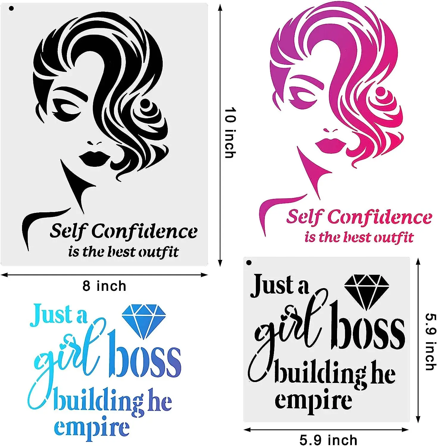 16 Pieces Women Theme Stencils Floral Female Face and Inspirational Quote Stencil for Home Wall Art Decor