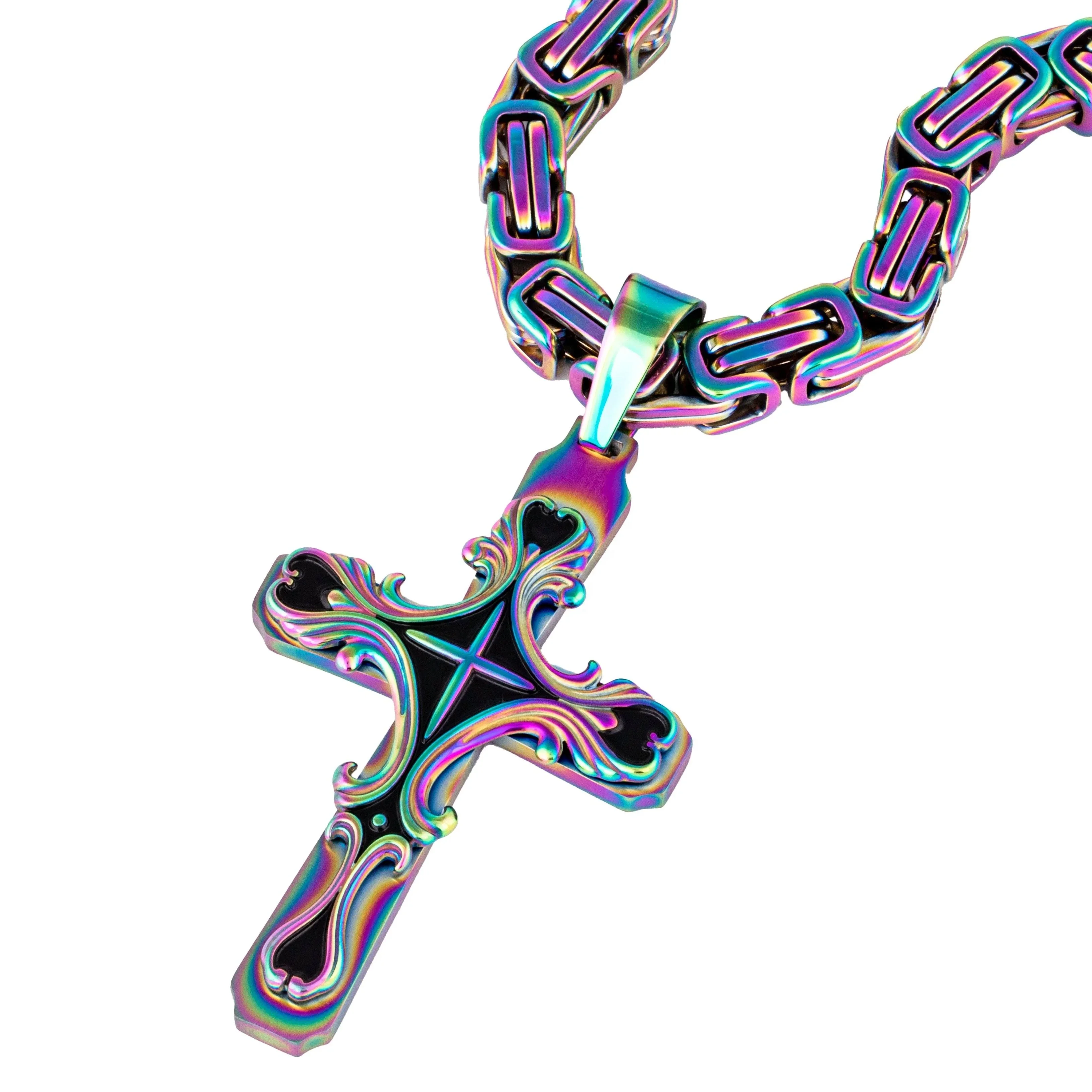 Wholesale 316L Stainless Steel gold plated Jewelry Big Heavy Cross Pendant Necklace tribal enamel pendants Silver Black Color