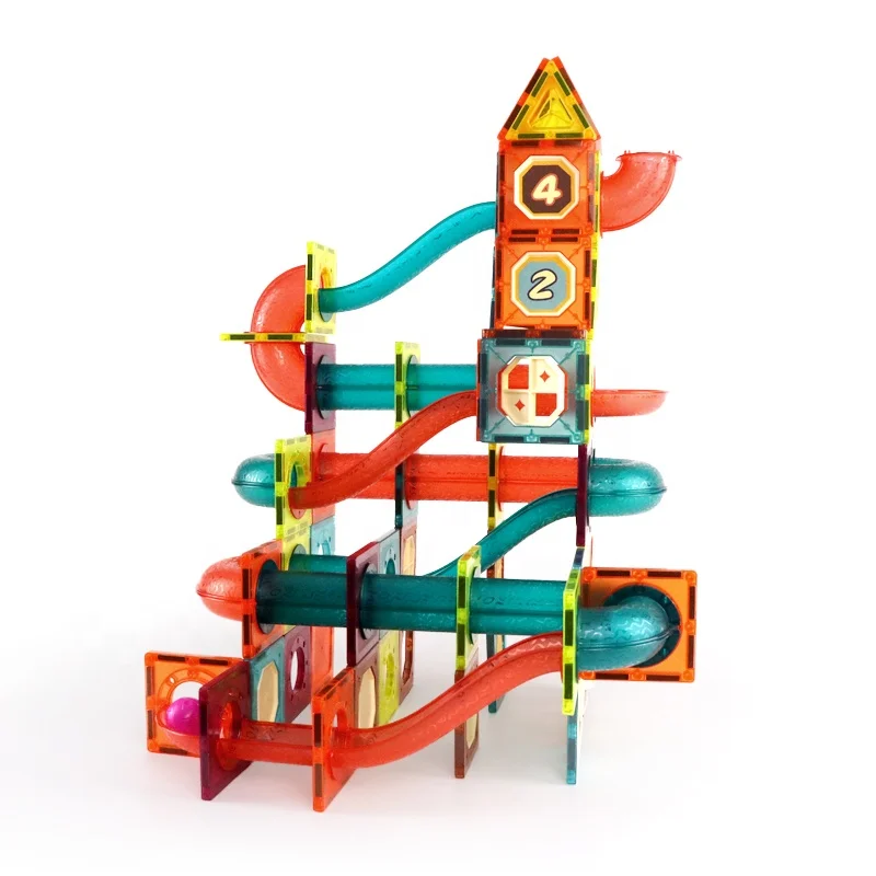 CPC Children Safe Plastic Colorful Magnet Building Blocks 100pcs Marble Run Race Pipe with Balls Magnetic Tiles Toys For Kids